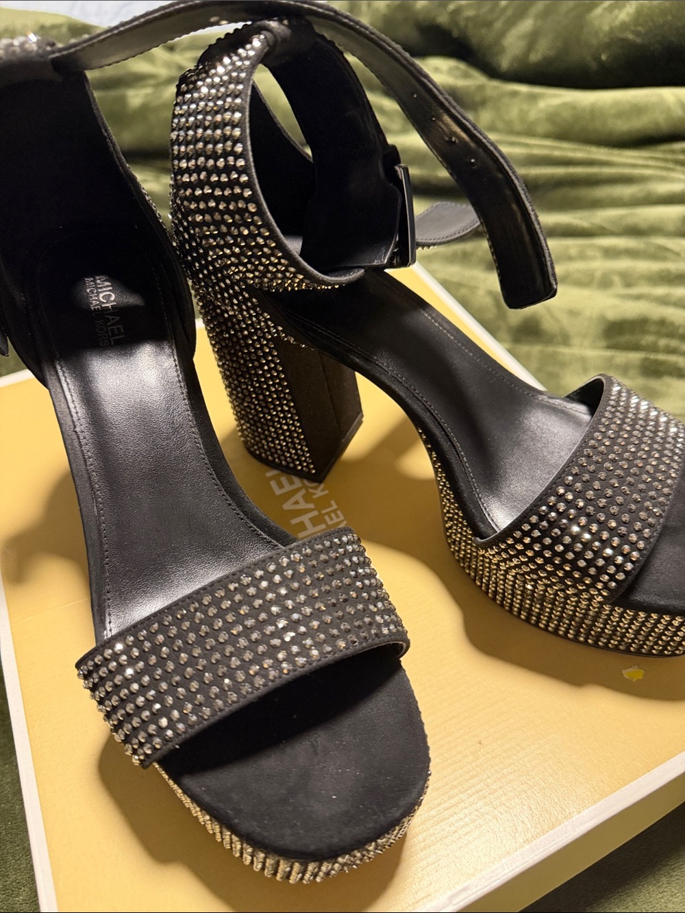 MICHAEL Michael Kors Black Studded Platform Block Heels